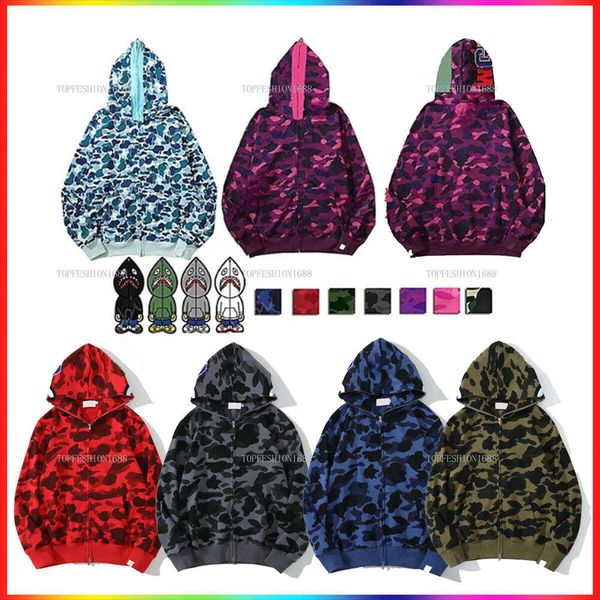 

Designer Hoodie Mens Full Zip Up Camo Shark Hoodies for Woman Black White Camouflage Jacket Hoody Hooded Sweatshirt Man Womens Camo Sweater Long, A1