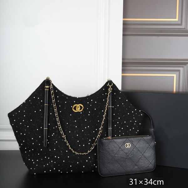 

Designer Bag Handbag Mirror quality Jumbo Double Flap Bag Real Leather Caviar Lambskin Classic All Black Purse Quilted Handbag Shoulder, 16c