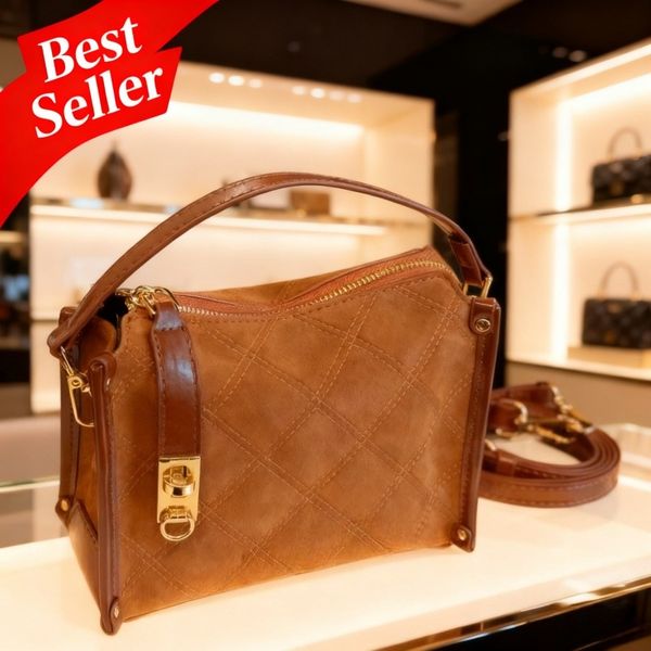 

New Zhonggu Lingge Quilted Color Contrasting Splicing Design Handbag Fashion Single Shoulder Crossbody Bag Women's Daily Commuter Makeup Bag, No2(19*15cm)