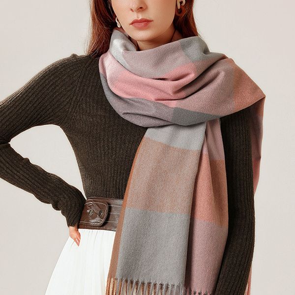 K310 Plaid scarf women autumn and winter popular imitation cashmere warm scarf office shawl outer wear high-end scarf women winter