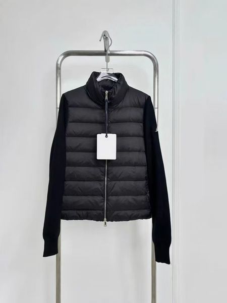 

womens coat double jacket windbrear stylish knit jacket stand collar sweaters embroidered knitted splice down designer winter parka asian size S, White