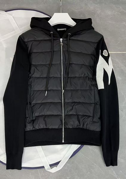 

Coats 25aw High-Quality Designer New Trendy Knit Paneled Hooded Down Zipper Jacket Parkalo Men Lapel Casual Long Sleeve Cardigan Sport Outwear Tops, Black
