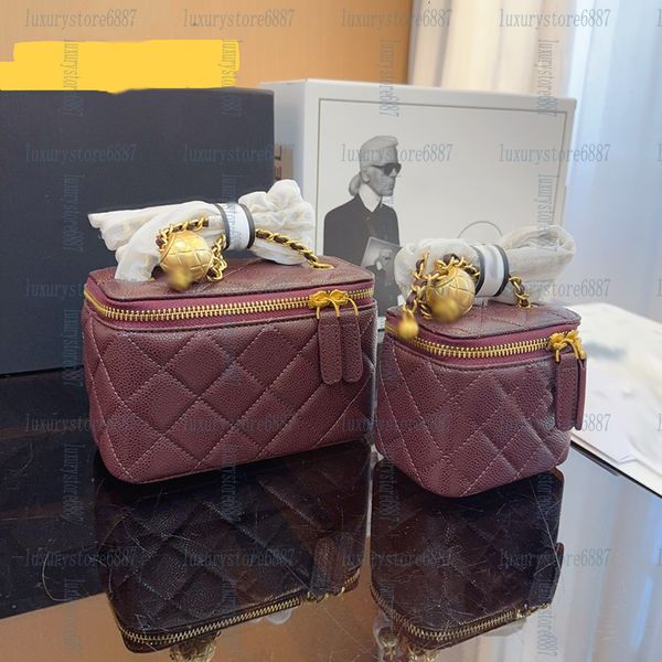 

10/16cm Gold Ball Chain Makeup Bag Designer Womens Shoulder Bag Box Leather Diamond Gold Hardware Metallic Clingers Luxury Handbag Matelasse Chain Crossbody Bags, Pink