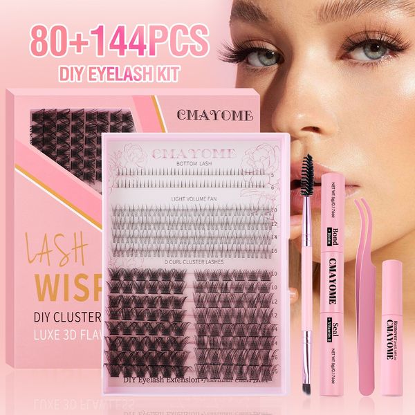 

DIY Cluster Lashes Kit with Lash Bond & Seal 224Pcs DIY Individual Eyelashes Soft Lightweight Thick Fluffy Cluster Segmented Eyelash Extensions for Women