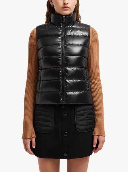 

Vests 25ss High-Quality New Trendy Designer Classic Women's Cotton Shiny Fitted Stand-Collar Zippered Parkalo Windproof Warm Down Vest Sleeveless Gilet Coats Tops tn, Black