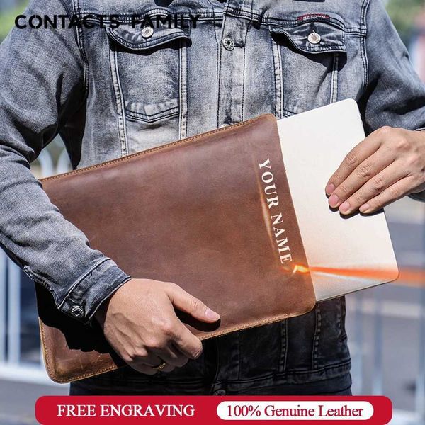CONTACTS FAMILY Genuine Leather Laptop Case For Macbook Air m1 m2 m3 m4 Pro 13 14 16 Sleeve Bag Men Cover Handbag Z251105