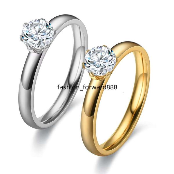 

3mm stainless steel with zircon gold silver crystal ring, engagement gift, couple matching ring