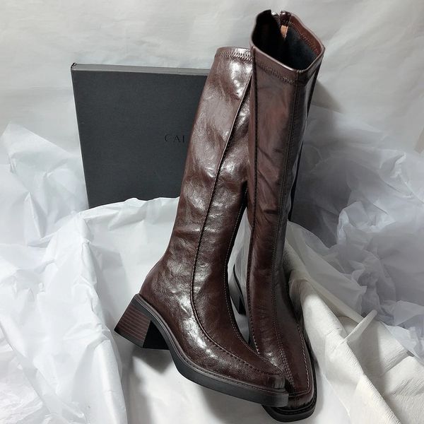Autumn Winter High-heeled Womens Boots Square Toe Elastic Boots Thick Heel Knee High Boot C260902