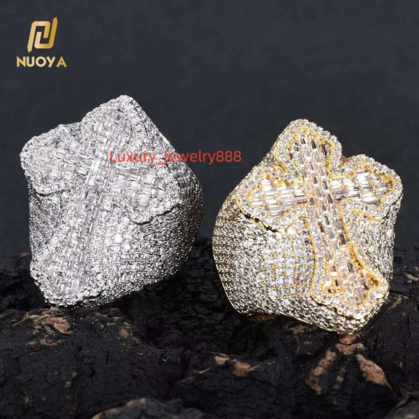 

NUOYA Hip Hop Rap Singer Jewelry Shining Men's Platinum Plated Micro Paving Long Stick Zircon Cross Ring Gift