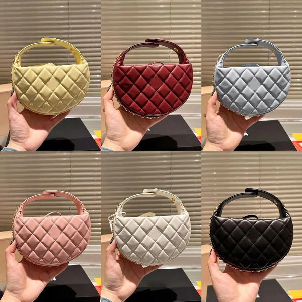 

Ladies Designer Mini Lovely Clutch Round Bag Gold Metal 4568 Hardware Handle With Adjustable Buckle Diamond Lattice Luxury Purse Leather Cosmetic Case Handbag 12Cm, Yellow