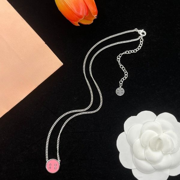

Classic Designer Necklace Women's Simple Round Enamel Letter Pendant Necklace 18K Gold 925 Silver Plated High Quality Jewelry Accessory Gift