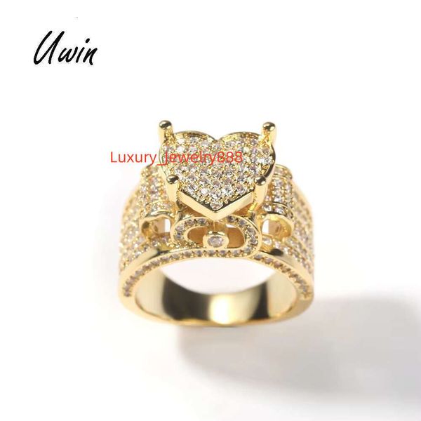 

Newly arrived AAA zircon heart-shaped gold ice crystal women's rap singer ring jewelry