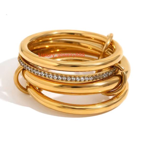 

Fashionable luxury zircon inlaid multi-layer anti discoloration stainless steel gold PVD simple statement ring
