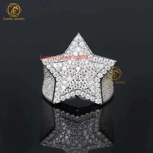

RTS Vvs Iced Moissanite GRA Men's Silver Hip Hop Cuban Link Star Skull Ring Jewelry Men