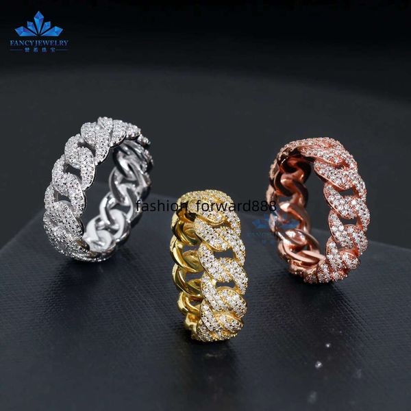 

Pure silver pyroxene 7mm hip-hop ring with classic design, Cuban shape, quality certification, wedding party daily