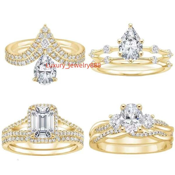 

S Gold Plated GRA Certificate D Colored Elegant Classic Design Wedding Pear Silica Ring