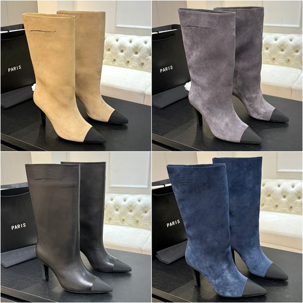8.5cm high heel boots designer womens knee high designer boots woman ankle boots autumn boots suede leather knee boots luxury heel pointed toes fashion boots 25ss new