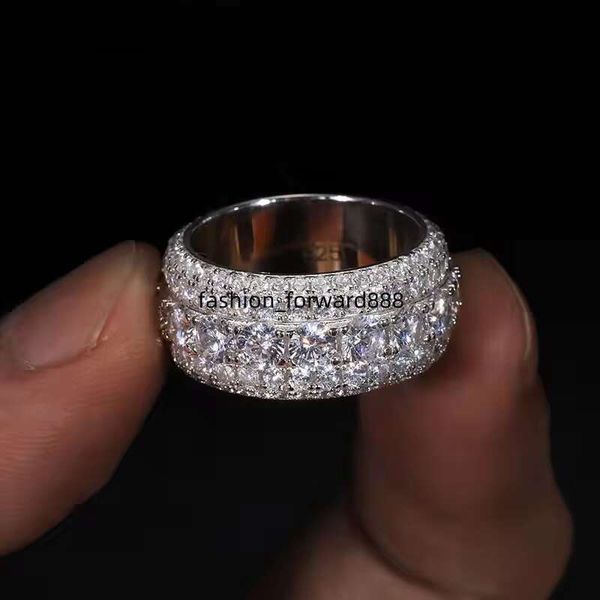 

Hip Hop Iced Out Sier Pass Dia Tester 5 Rows VVS Moissanite GRA Rapper Dazzg Sparkly Eternity Band Ring For Men