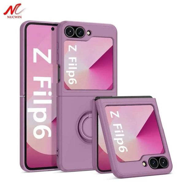 ZFlip6 Case Liquid Silicone Ring Cases Stand Holder Cover for Samsung Galaxy Z Flip 5 6 3 4