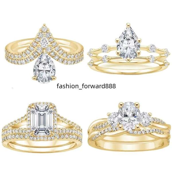 

S Gold Plated GRA Certificate D Colored Elegant Classic Design Wedding Pear Silica Ring