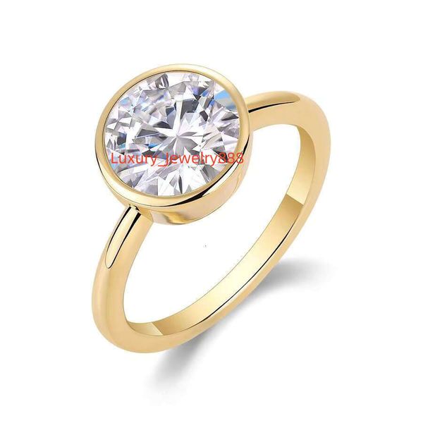

Circular cut stone 3ct S pure silver gold-plated frame set classic single engagement ring