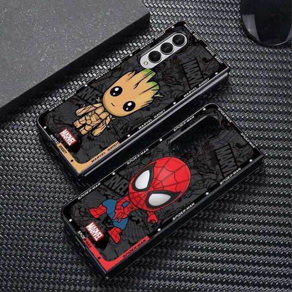 Cartoon Spiderman Groot Case for Samsung Galaxy Fold6 Fold4 Fold3 Z Fold5 5G ZFold4 Hard PC Shockproof Cover