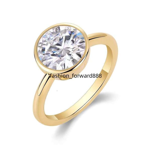 

Circular cut stone 3ct S pure silver gold-plated frame set classic single engagement ring