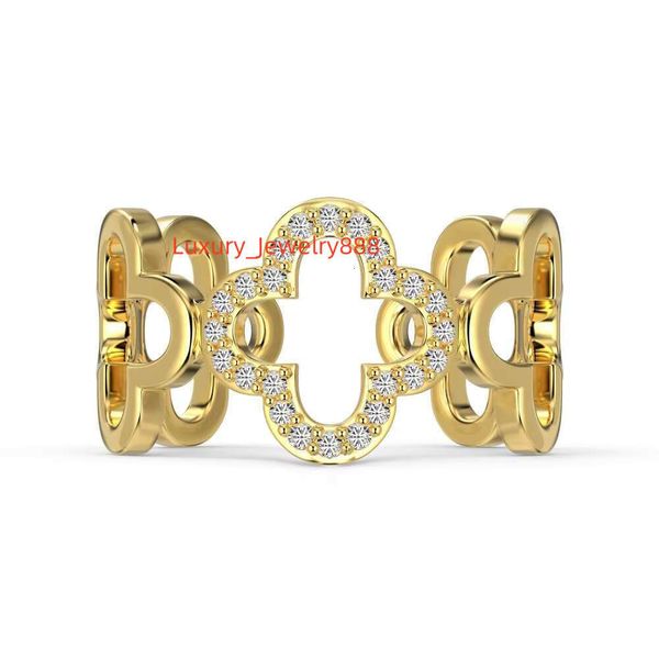 

Simple and elegant open hollow flower ring, pure silver gold-plated clover ring