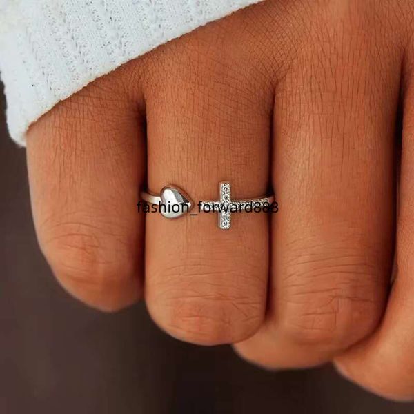

Female Christian Cross Adjustable Wedding Simple Heart shaped Open Ring