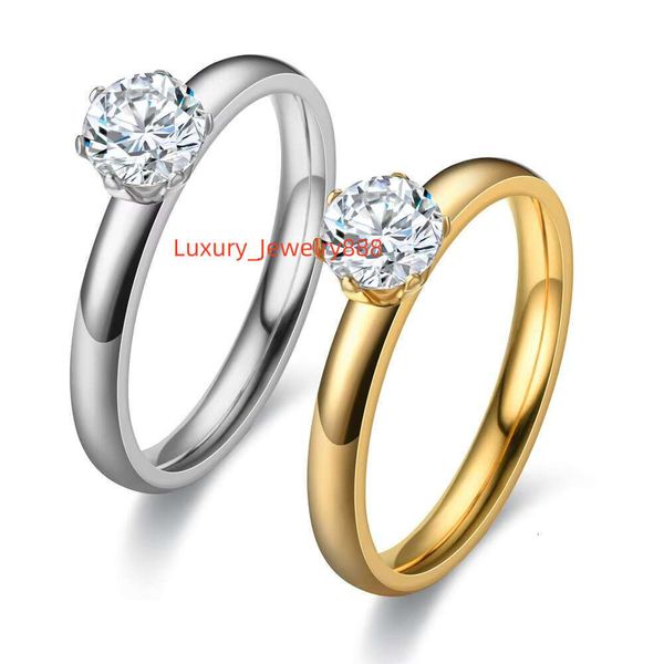 

3mm stainless steel with zircon gold silver crystal ring, engagement gift, couple matching ring