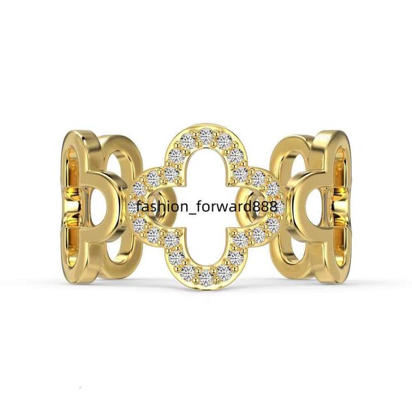 

Simple and elegant open hollow flower ring, pure silver gold-plated clover ring