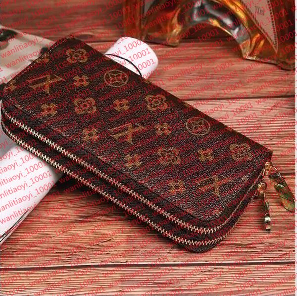 

high quality Double zipper Mens Leather Wallet Holders For women Monograms Purses Cross Body Wallets Zipper Coin Purse, Red