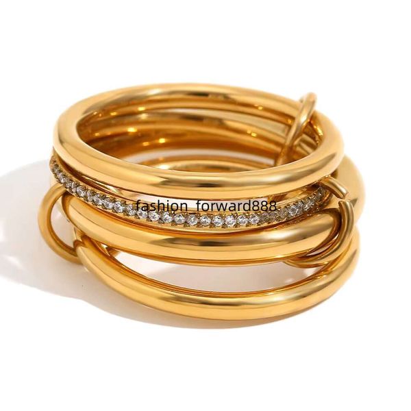 

Fashionable luxury zircon inlaid multi-layer anti discoloration stainless steel gold PVD simple statement ring