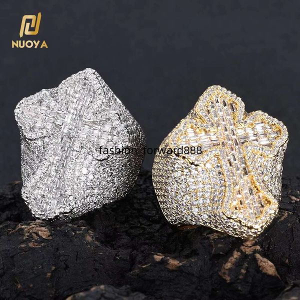 

NUOYA Hip Hop Rap Singer Jewelry Shining Men's Platinum Plated Micro Paving Long Stick Zircon Cross Ring Gift