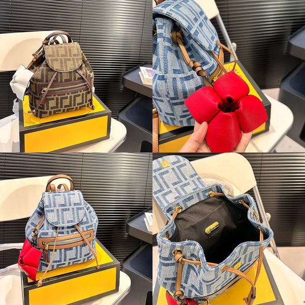 

2024 New Vintage Handbag Fashion 45678218 Backpack Travel Denim Shoulder Purse All Matched With Female Designer Lady Tote Metal Buckle, Brown