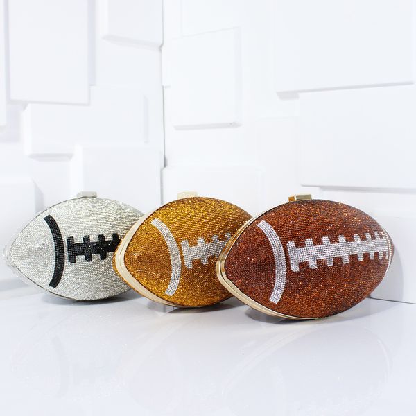 

Dia Evening Clutch Purse Bag Bridal Bling Football Shape Handbag Trendy Fashion One-shoulder Lady Bags XA19H 220818, Gold