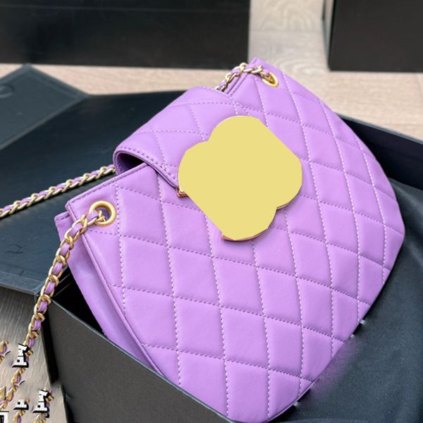 

Designer Womens Shoulder Bag Leather Rib Check Large Gold Hardware Metal Buckle Matelasse Chain Hand Crossbody Bag Makeup Bags Purse Dinner Dress Sacoche Purse 26cm, Purple