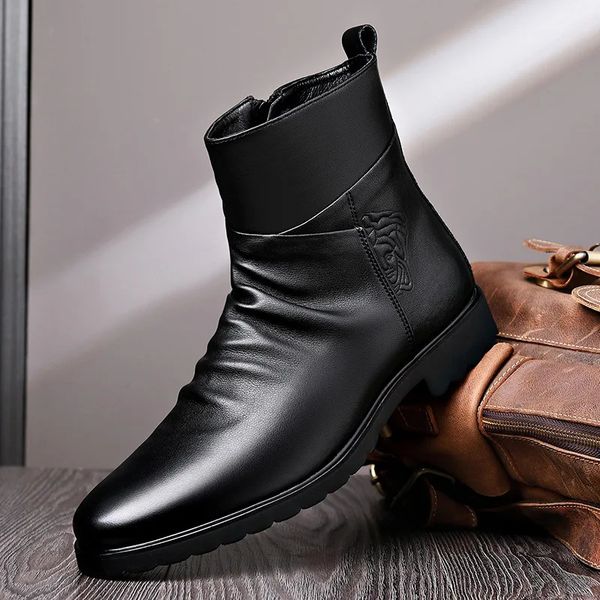 Step Up Your Style: Sleek Men's Leather Boots with Convenient Side Zipper