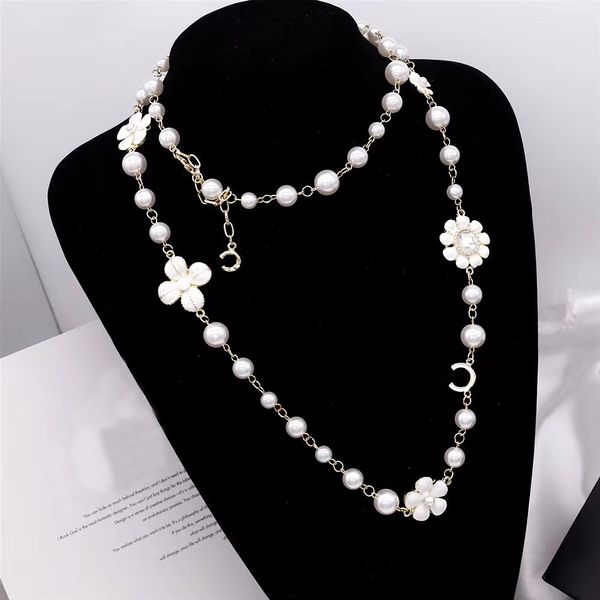 

Designer Necklace Pendant Luxury Gold Plated Pearl Long Necklace Chain Wedding Party Jewelry Accessories