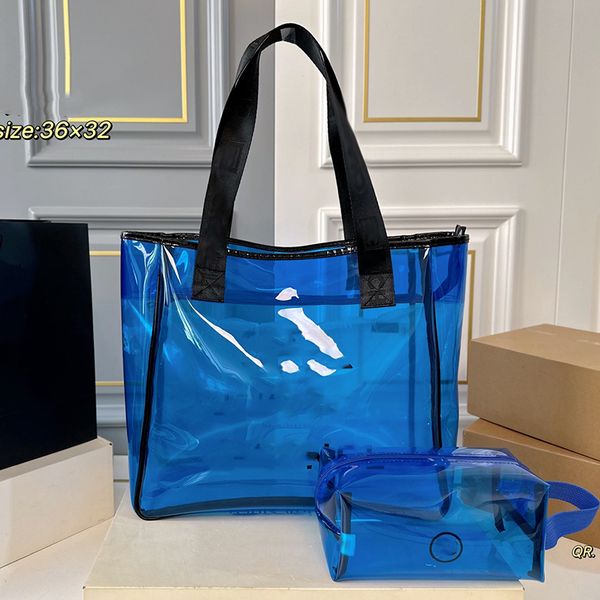 

Jelly Shopping Bag Designer Ladies Shoulder Bag Solid Color Classic Print Transparent Luxury Handbag Alphabet Print Strap Underarm Bag Two-Piece Toiletry Bag 36cm, Green