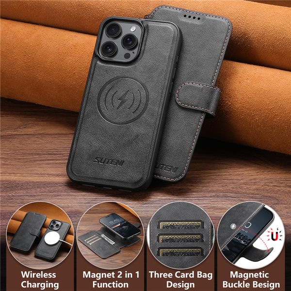 

Magnetic Removable Flip Phone Cases for iPhone 16 15 14 13 12 Pro Max 5G Multiple Card Slots Leather Wallet Clutch Bracket Car Mount Shell Supports Wireless Charging, Brown
