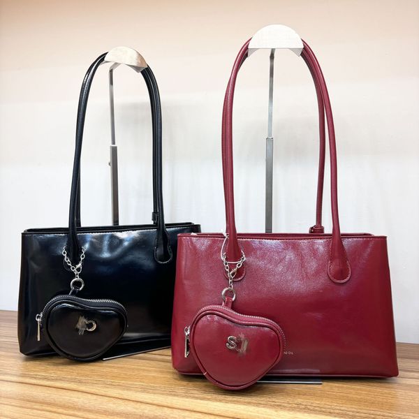 

Korean Niche Stand Bag Shoulder Underarm Bag Large Heart-shaped Earphones Tote Bag Luxury Leather Women Bags 306-5, Burgundy