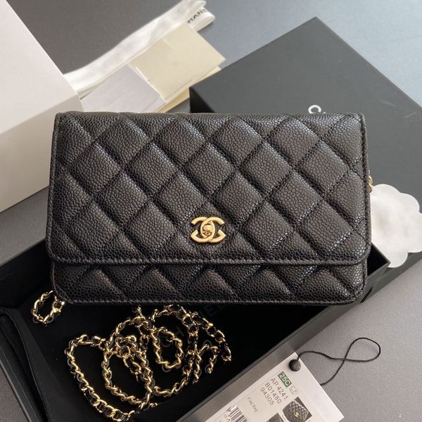 

Designer bag wallet on chain shoulder bag sheepskin wealth bag women handbag high quality genuine leather classic flap diagonal cross bag black classic caviar, #20