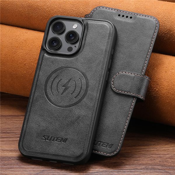 

Magnetic Detachable Folio Phone Cases for iPhone 16 15 14 13 12 Pro Max 5G Multiple Card Slots Leather Wallet Clutch Bracket Car Mount Shell Supports Wireless Charging, Blue