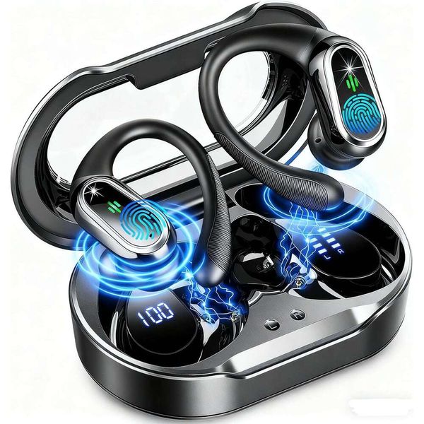 Wireless Earbuds, 2025 Bluetooth 5.4 Headphones Sport, 50Hrs HiFi Stereo Deep Bass Over-Ear buds ENC Noise Cancelling Mic, IP7 Waterproof & LED Display