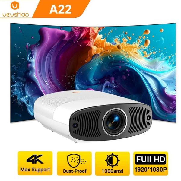 VEVSHAO Full HD Projector A22 4K Video Smart TV for Home WIFI 1080P 1000 Lumen Projectors Media Player Beamer X250407