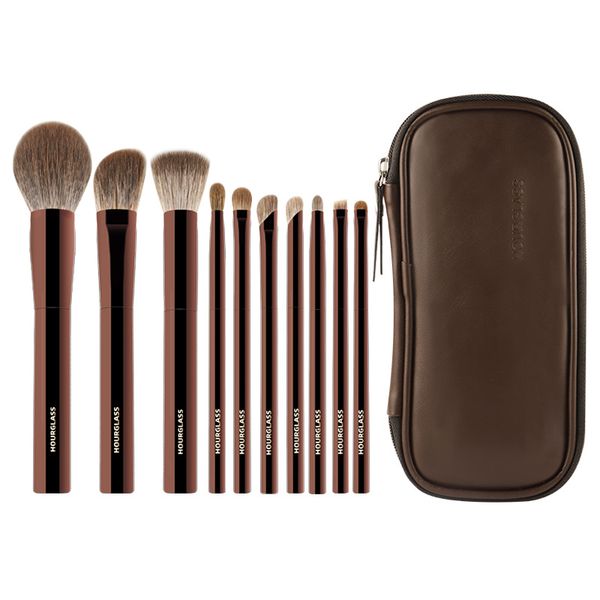 

Hourglass Makeup Brushes Set 10Pcs Cosmetic Brush for Face High Quality Brushes Set Dark-Bronze Metal Handle Beauty Tools, Exquisite packaging