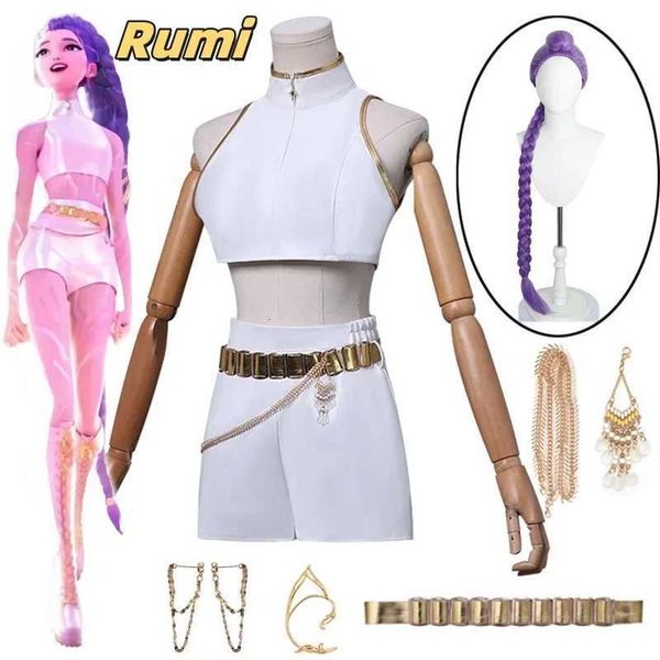 KPop Demon Hunters Kids Rumi Zoey Mira Cosplay glitter Costume White Uniform Set Huntrix Outfit For Girls Halloween Role Play K251107
