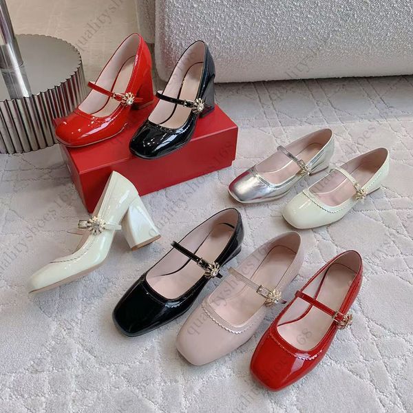 

New Daisy Chunky Heel Mary Janes | Sweet & Edgy Style | Comfort Fit | Bovine Patent Leather | Hybrid Lambskin Lining | Italian Leather Sole, Black-mid heel