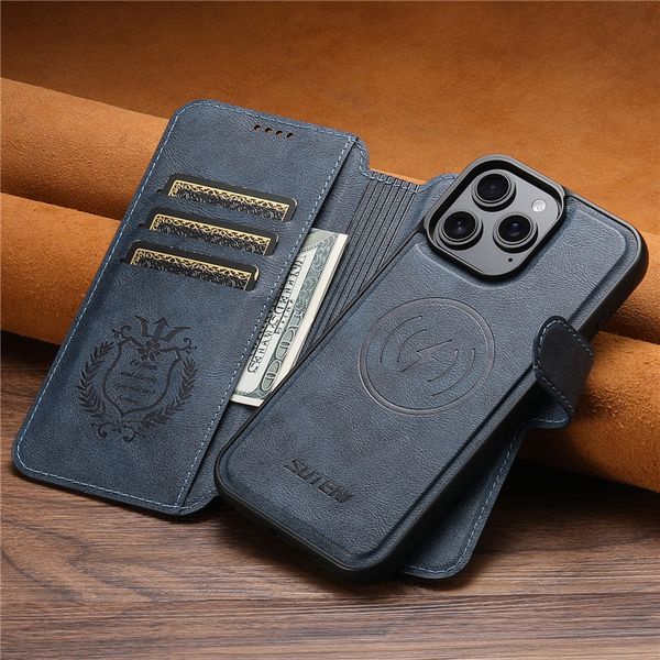 

2 in 1 Magnetic Flip Phone Cases for iPhone 16 15 14 13 12 Pro Max 5G Sturdy Multiple Card Slots Leather Wallet Clutch Bracket Car Mount Shell Supports Wireless Charging, Black